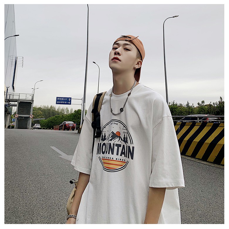 Áo thun phông nam form rộng Familylove - Mẫu áo thun nam tay lỡ Mountain chất Cotton 100% cao cấp