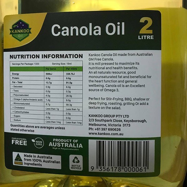 Combo 2 chai dầu ăn hạt cải nguyên chất Kankoo 2L nhập khẩu chuẩn Úc