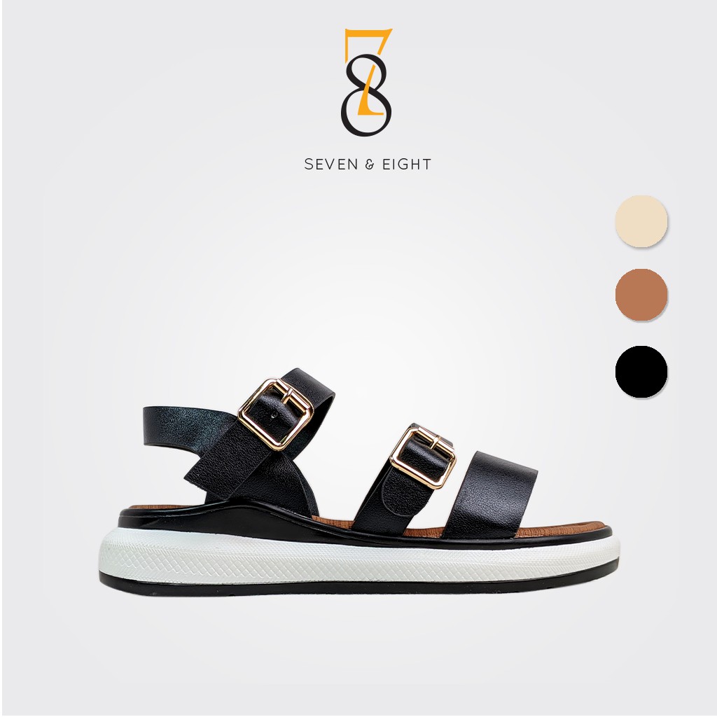 Sandal Bánh Mì 4cm Êm Nhẹ Hai Quai Ngang Khoá Cài Đế Cao Su Đúc Nguyên Khối Seven & Eight - SBM0002