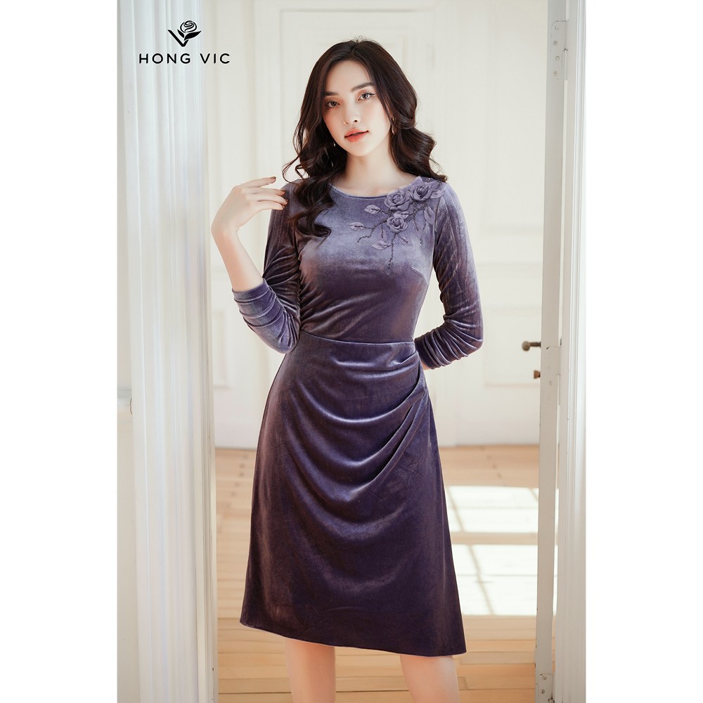 Đầm kiểu nữ thiết kế Hongvic nhung tím DL256
