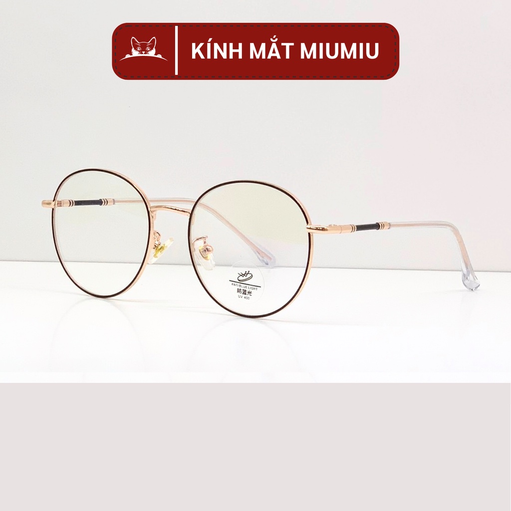 Gọng kính tròn kim loại nam nữ, mắt kính tròn dễ đeo với mọi khuôn mặt, kính chống ánh sáng xanh mã 61099
