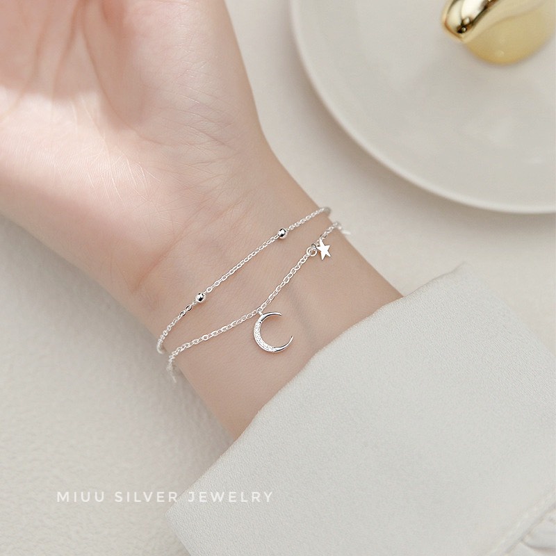 Lắc tay bạc dáng layer mặt trăng và ngôi sao Miuu Silver, vòng tay nữ To the Moon