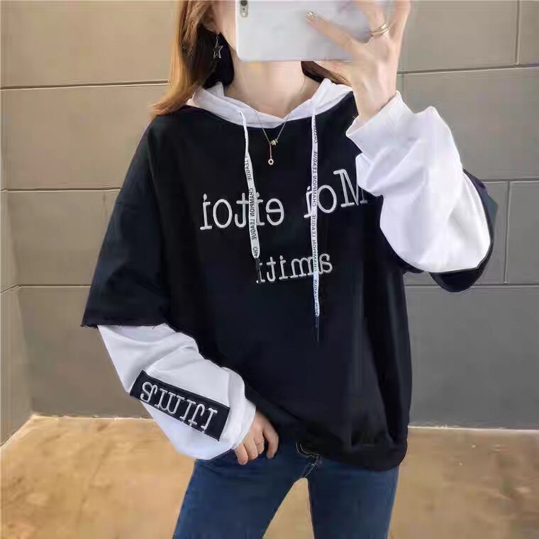 [ Mã WASTAPR giảm 10K đơn 50K] Áo khoác, áo hoodie unisex nỉ ngoại kiểu phối chữ đơn giãn năng động thời trang học đường