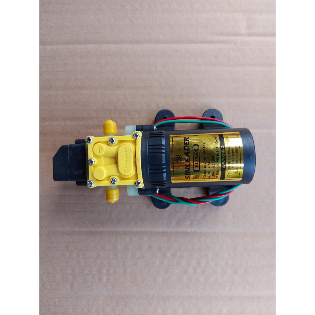 bơm tăng áp 12V Sinleader Lưu lượng 5L/phút ứng dụng làm bộ rửa xe phun sương tưới cây tưới lan...