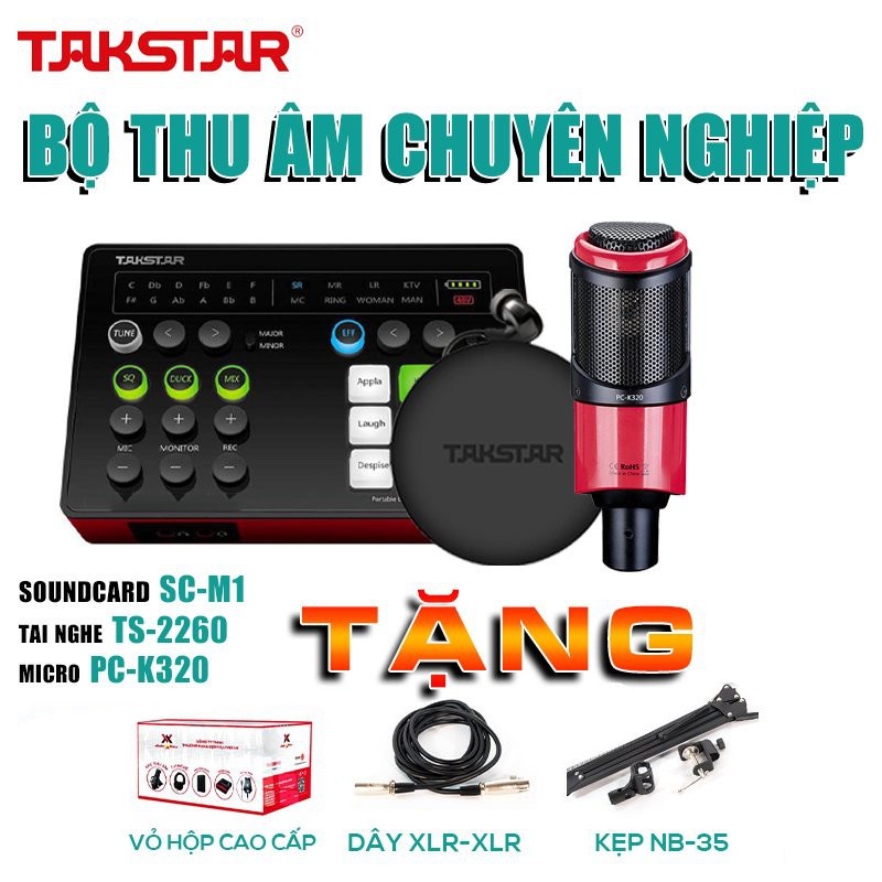 [CHÍNH HÃNG]Trọn bộ combo thu âm,hát live stream chuyên nghiệp:SOUNDCARD SC-M1, MIC TAKSTAR PC-K320 và TAI NGHE TS-2260