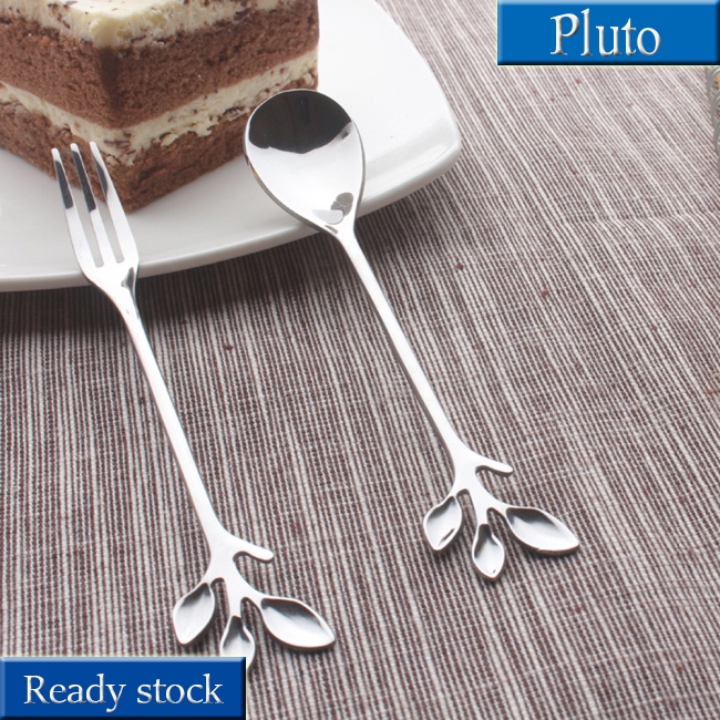 Muỗng/nĩa hình lá cây làm bằng thép không gỉ chất lượng cao