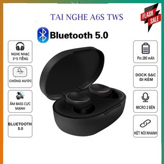 Tai nghe Bluetooth Mini Xiaomi - Redmi Airdots A6S Đen - Bluetooth 5.0, Pin 12 tiếng kèm hộp