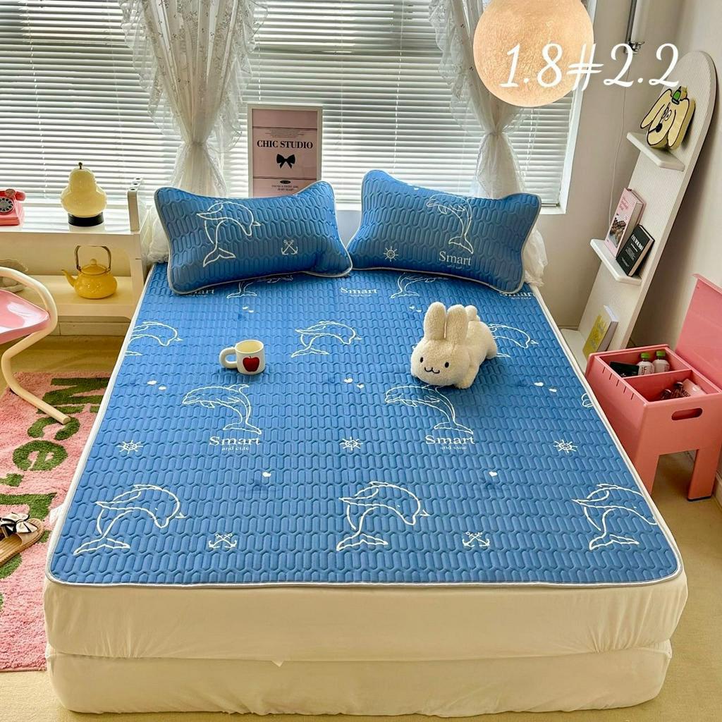 Chiếu iCool kèm 2 vỏ gối chiếu điều hòa cao su non chần vân tim dày 7mm mát mịn Mịn Decor