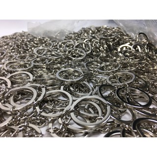 Combo 100 Khoen tròn làm móc khóa, Mẫu dẹp 28mm 4 xích mài góc, hàng loại 1 cao cấp, mạ niken bóng