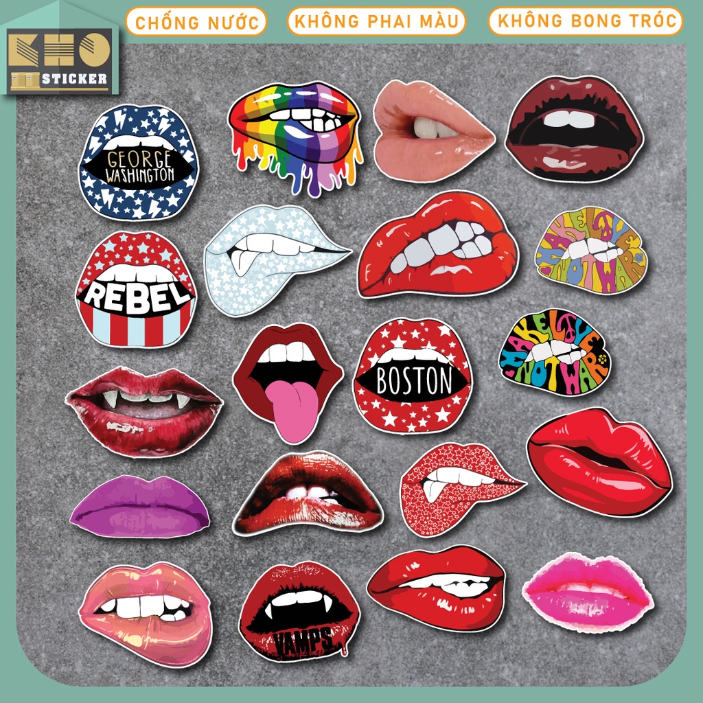 Combo 50 Sticker Lips chống nước sticker dán laptop, điện thoại, đàn guitar, mũ bảo hiểm, vali. MSP: ST56