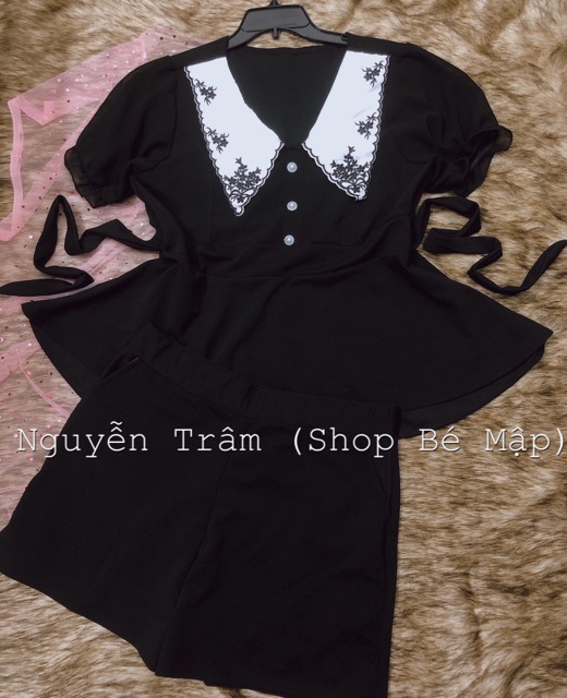 Set Áo Peplum Tay Voan Cổ Thêu Kèm Quần Short BigSize 65-85Kg [Hình Thật Chính Chủ]