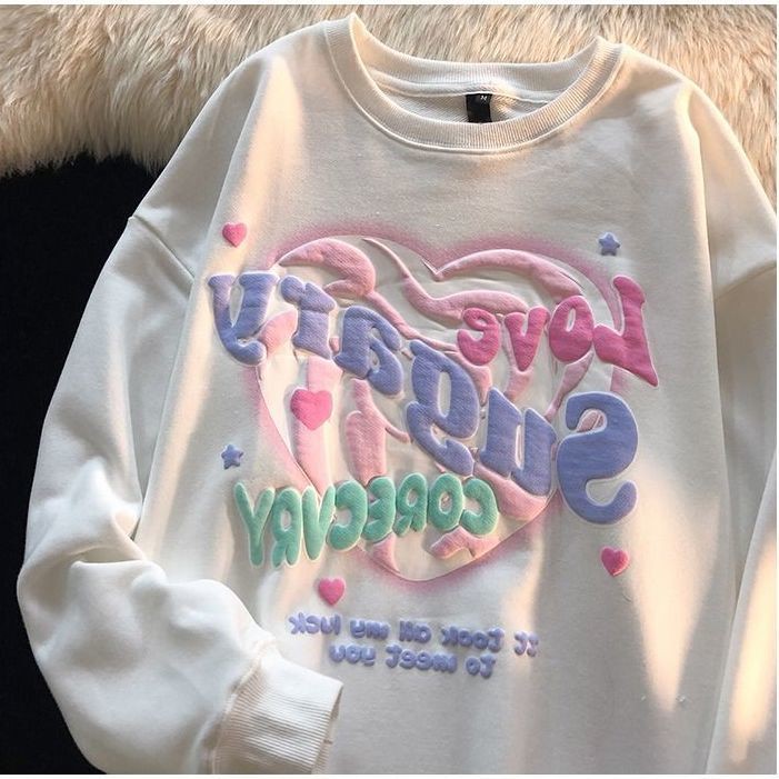 Áo sweater tay dài dáng rộng thời trang mùa thu phong cách Nhật Bản cho cặp đôi | BigBuy360 - bigbuy360.vn