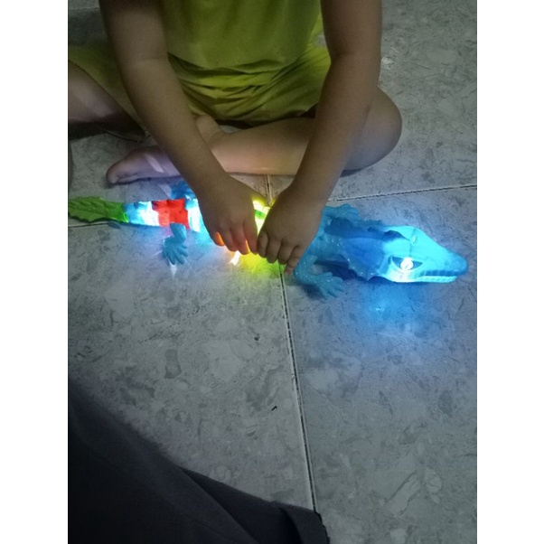 Đồ chơi con tắc kè bò phát nhạc và đèn kèm dây dắt,Đụng chướng ngại vật tự lùi