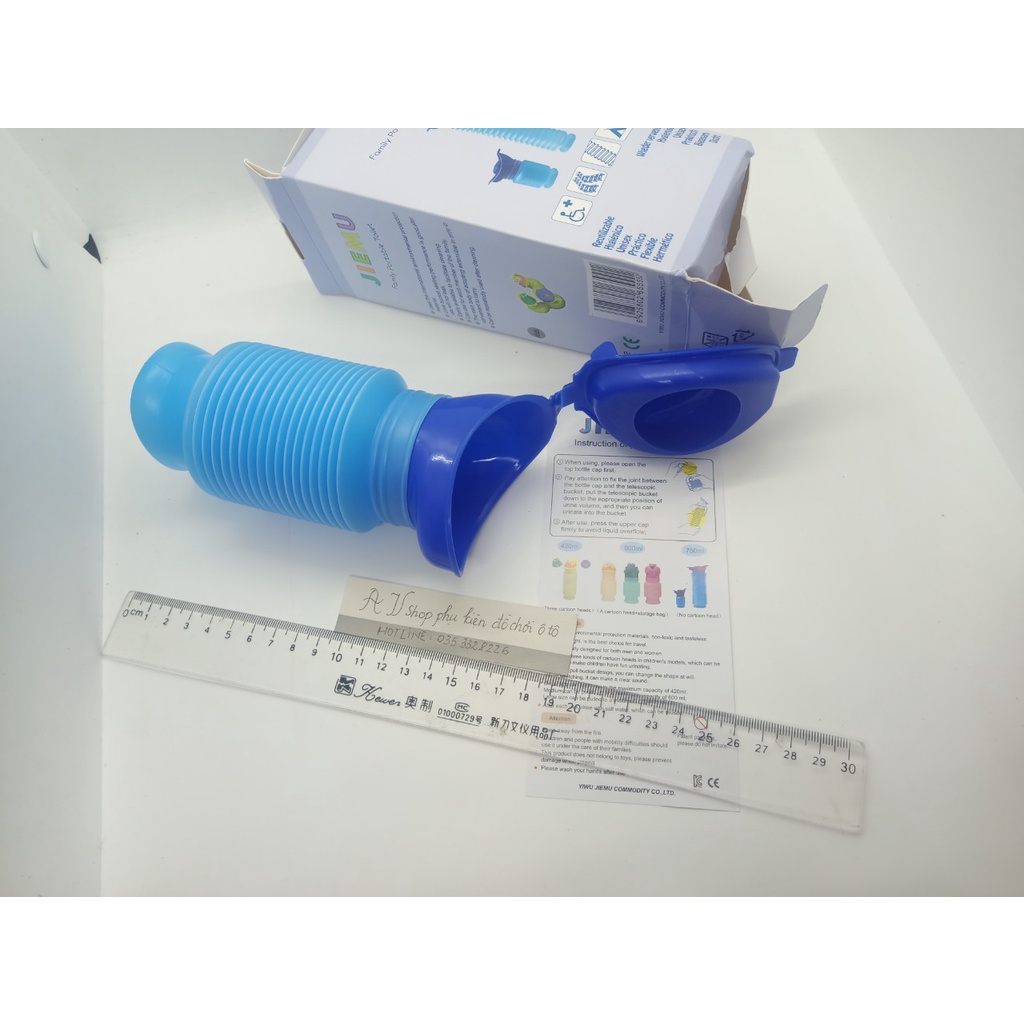 bồn tiểu mini di động có nắp cài chắc chắn, có thể kéo dãn để tăng thể tích chứa, chất liệu nhựa siêu bền