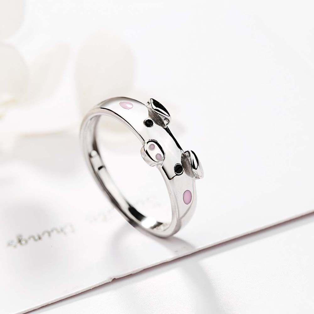 Nhẫn Hở Tráng Men Hình Chú Heo Dễ Thương Có Thể Điều Chỉnh Cho Nữ