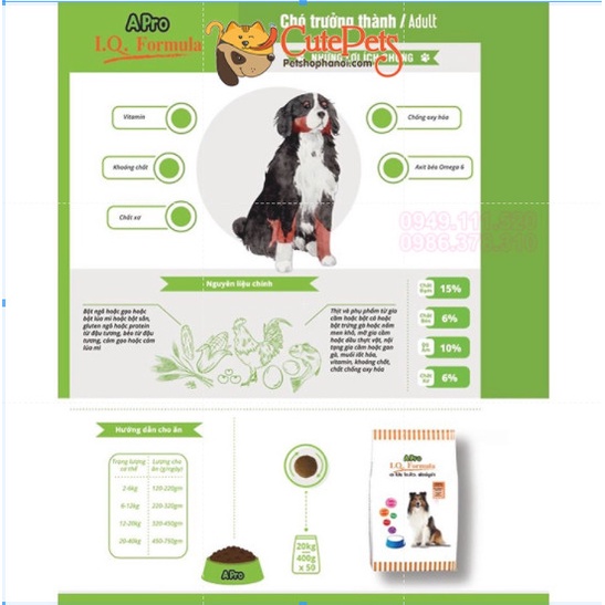 Thức ăn chó Hạt Apro IQ Xanh 500g dành cho chó mọi lứa tuổi - Phụ kiện thú cưng Hà Nội