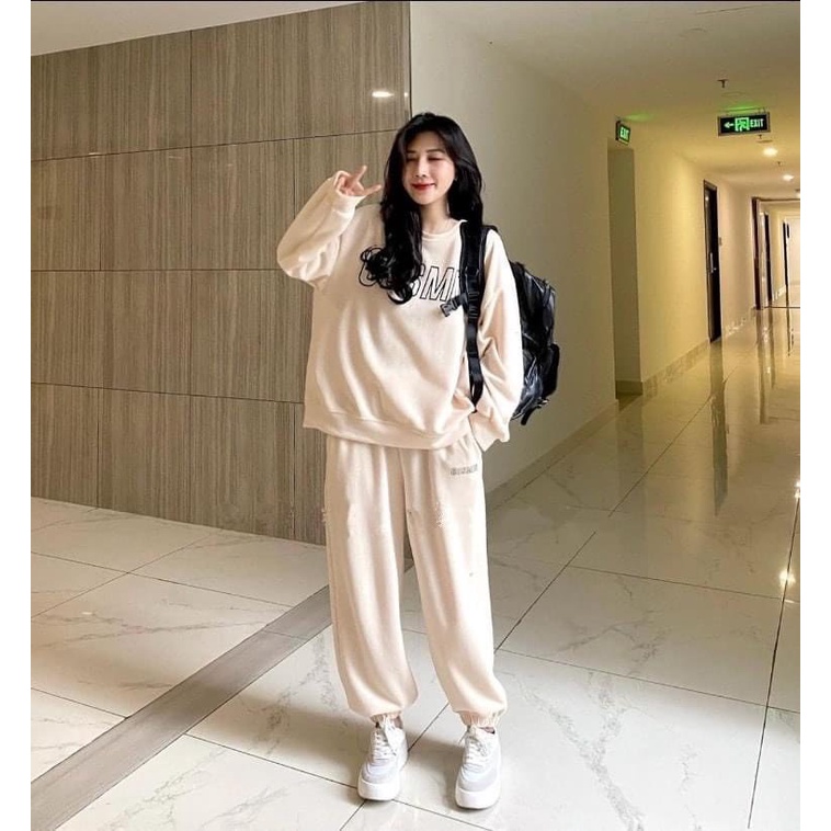 Set Bộ Nỉ Bông Cosmos Áo Hoodie Dài Tay Quần Bom Bo Gấu Chất Siêu Dày Dặn Phong Cách Thể Thao Đào lê phương hoa N1 | BigBuy360 - bigbuy360.vn