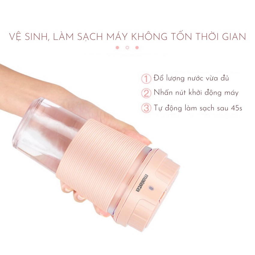 Máy Xay Sinh Tố Mini Cầm Tay Malata 220ML Lưỡi Dao Thép 4 Cánh Không Gỉ, Đa Năng Tiện Dụng, Có Sạc Pin USB Bảo Hành 12 T