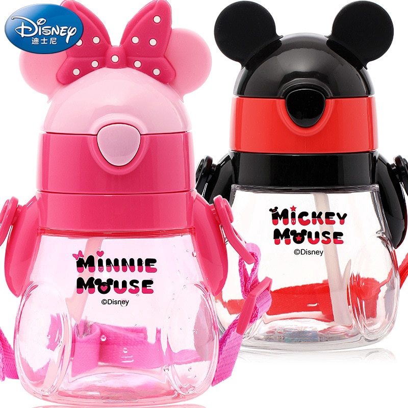 Bình Uống Nước Có Ống Hút Kèm Dây Đeo Họa Tiết Disney Dành Cho Bé