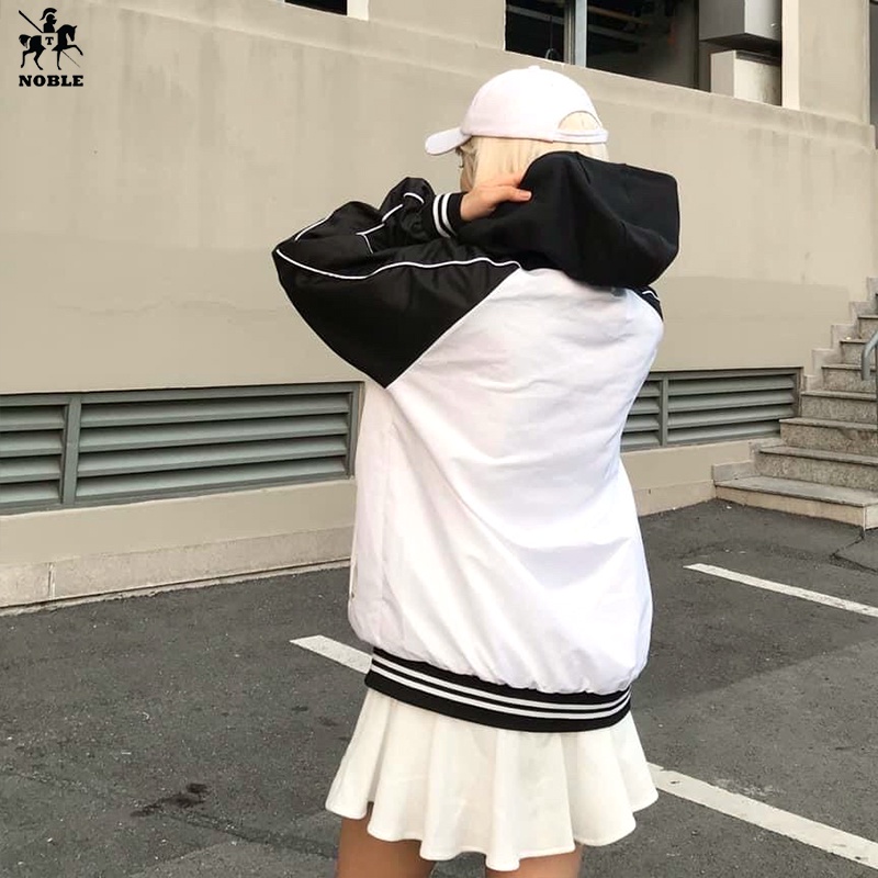 [Freeship] Áo khoác dù nam nữ bomber trẻ trung năng động trắng đen mẫu mới chất vải tốt thời trang NOBLE TP070