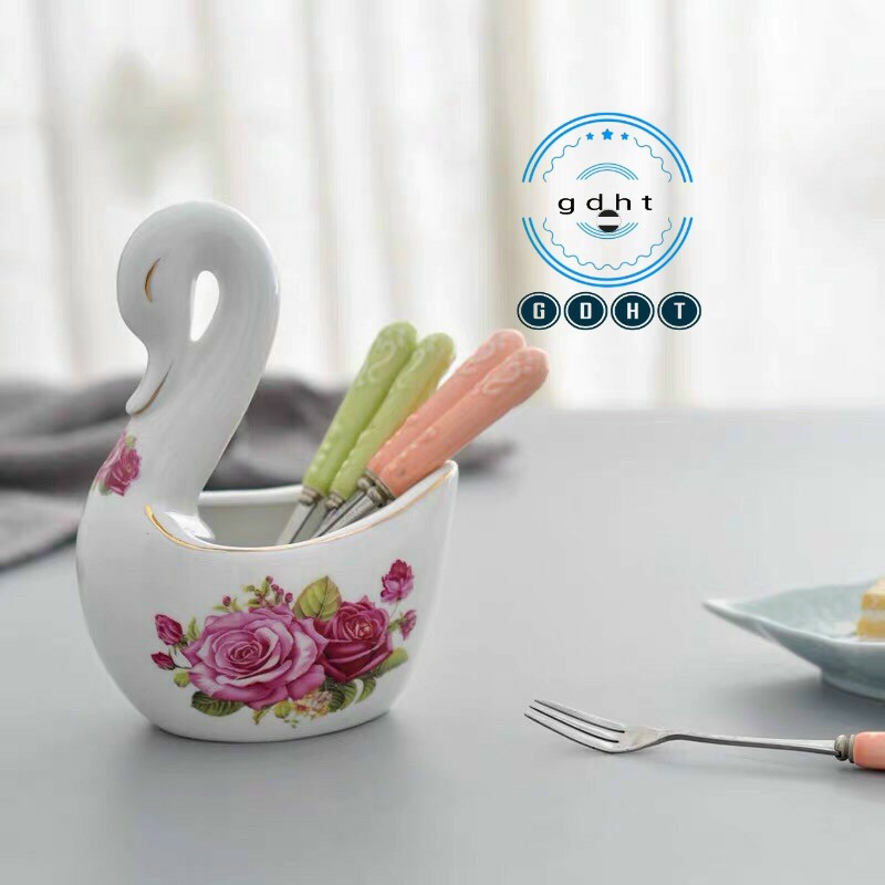 giỏ sứ hoa văn đẹp đựng thìa , dĩa - lẵng sứ