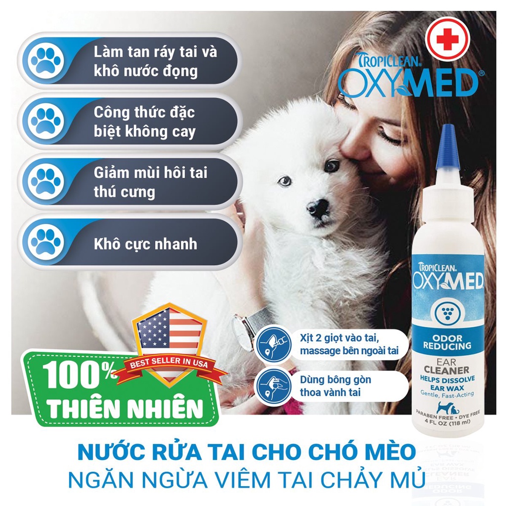 Nước rửa tai cho chó mèo Oxymed 118ml, vệ sinh tắm chăm sóc lông cho thú cưng Con Mèo Xiêm