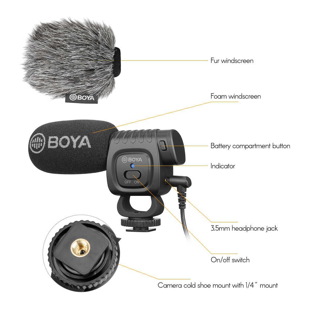 BOYA BY-BM3011 - Hàng Chính Hãng - Mic thu âm cổng 3.5mm | Dành cho Điện thoại và Máy ảnh