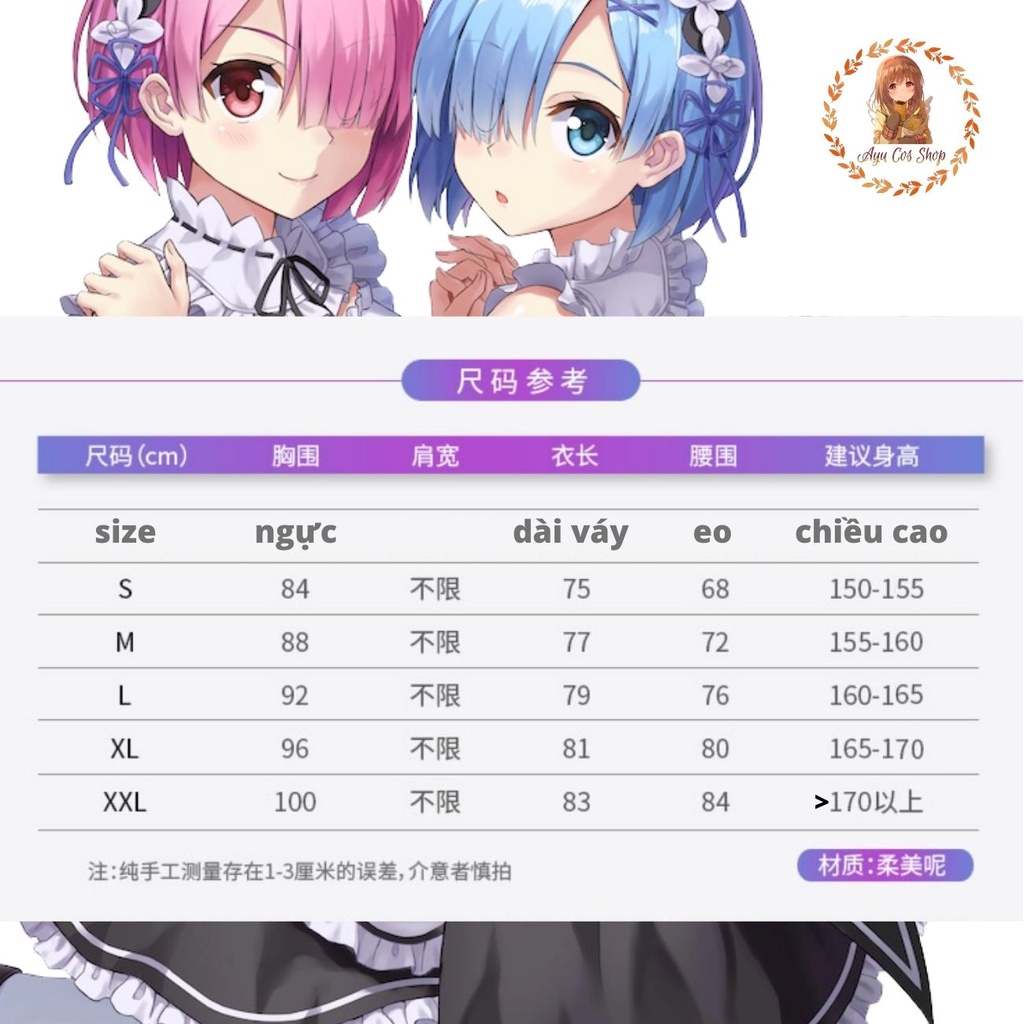 Set đồ cosplay Ram Rem re:zero hầu gái váy maid