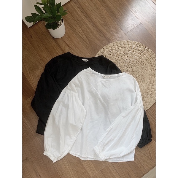 Áo sơ mi tay bồng dáng suông cổ tròn linen Nhật mỏng nhẹ thiết kế cao cấp CALM