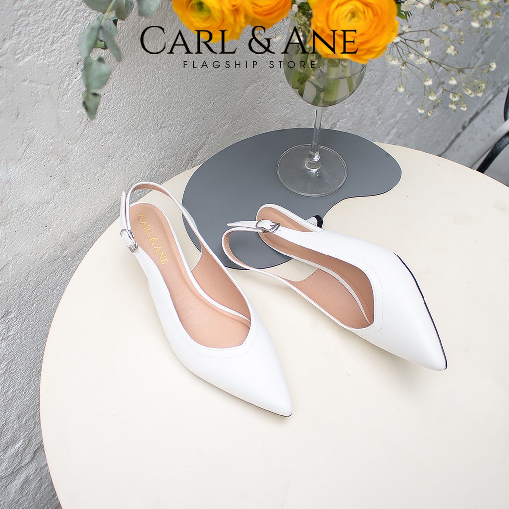 Carl &amp; Ane - Giày cao gót mũi nhọn gót hở cao 5cm màu trắng - CL011