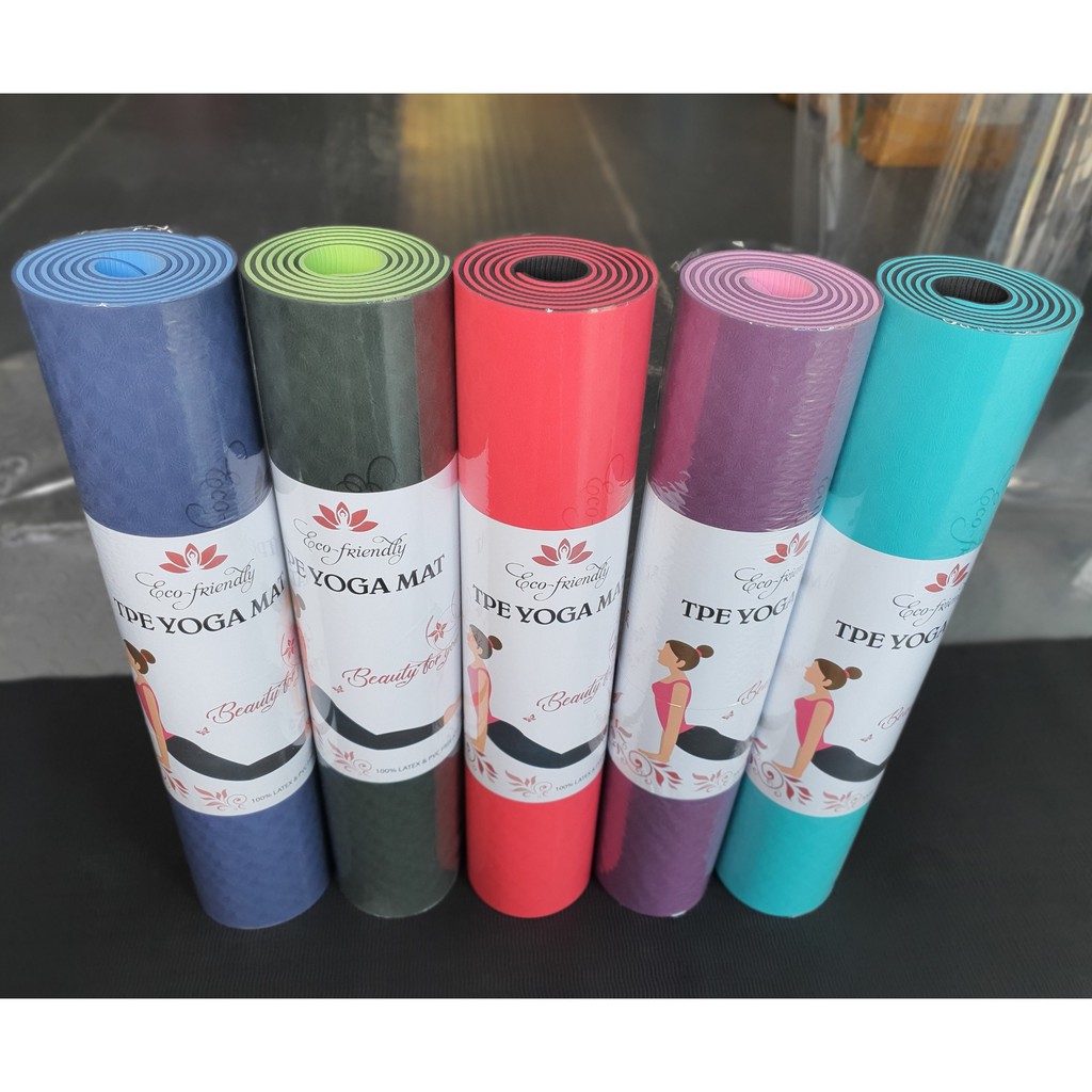 Thảm Tập Yoga TPE ECO FRIENDLY 2 Lớp 6mm + dây buộc thảm - VivaSports ( Bảo Hành 1 đổi 1 trong 3 tháng )