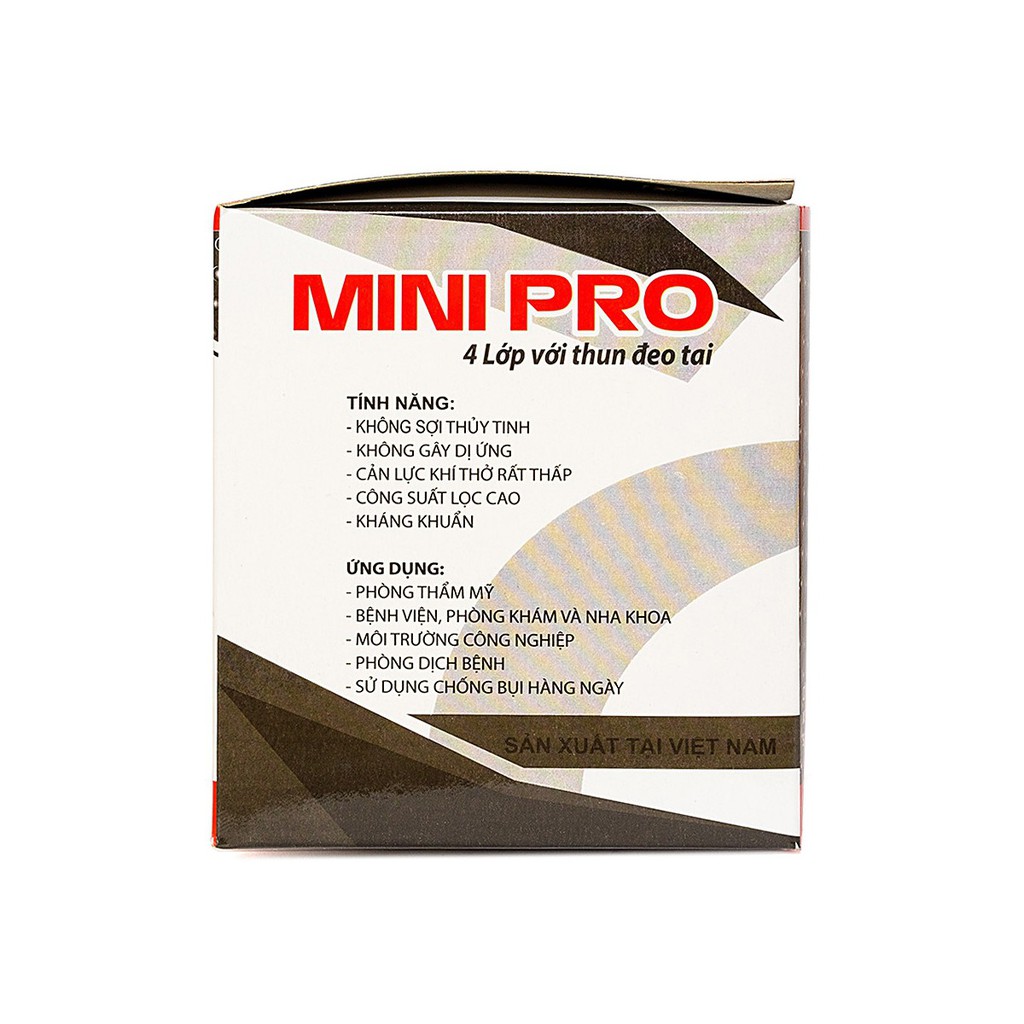 Khẩu Trang Kháng Khuẩn Cao Cấp Mini Pro Đen 4 Lớp 50 Cái