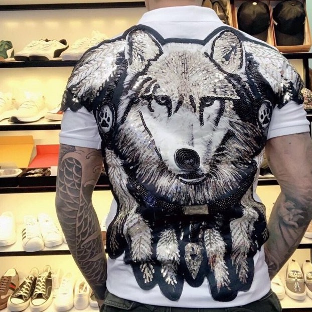 Áo Nỉ Nam Thu Đông Hình Sói Đính Đá Có Lót Bông