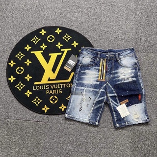 Quần bò ngố nam Dsq vá trắng khoá chéo , quần jean nam, quần short bò - Bee Shop