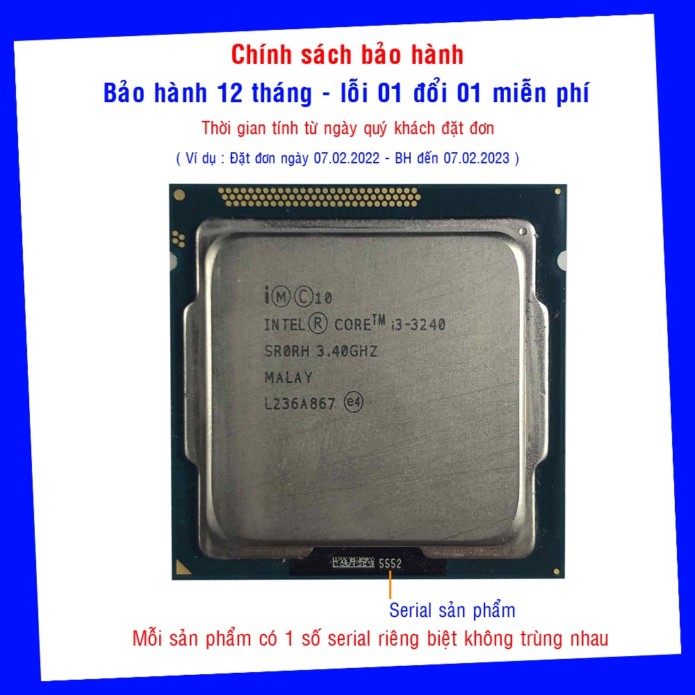 [ tặng keo tản nhiệt ] chip i3 3240 socket 1155 bộ vi xử lý intel chính hãng bảo hành đổi mới trong 12 tháng