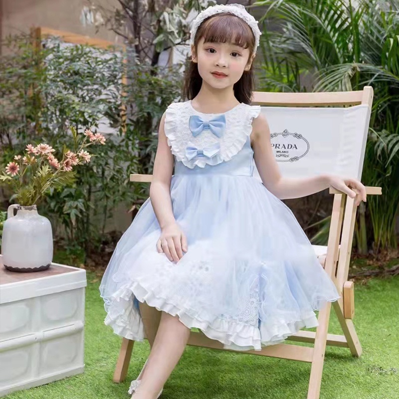 Đầm Công Chúa Phối Ren Lưới Đính Nơ Cho Bé Từ 4-8 Tuổi