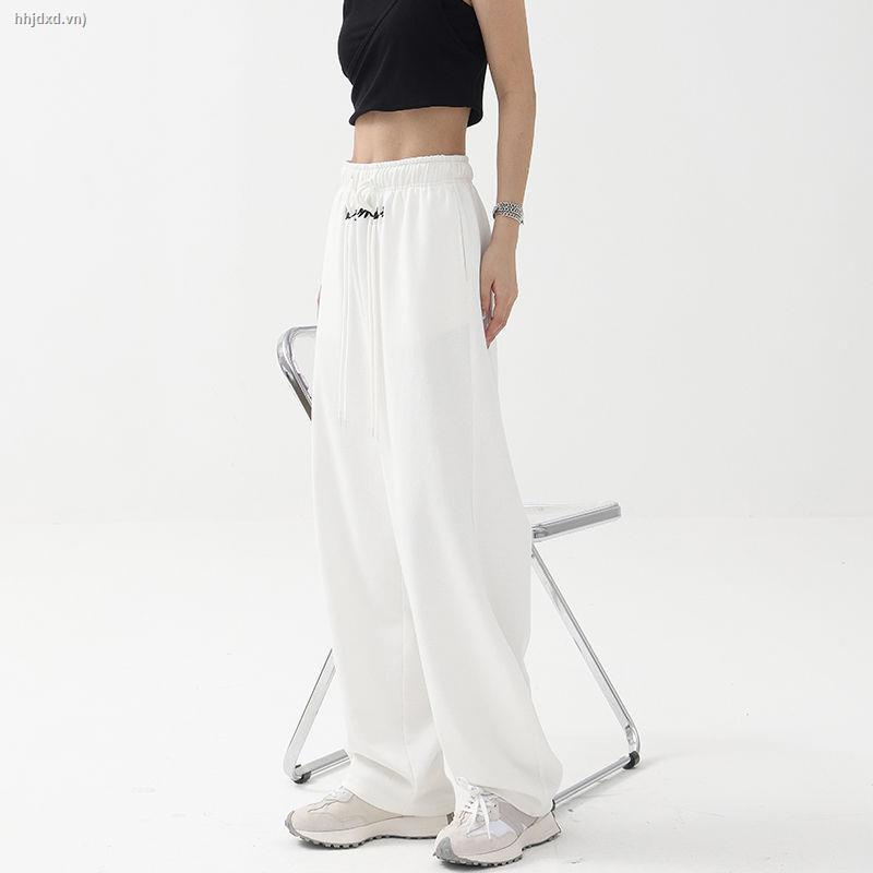 Quần thể thao màu đen ống rộng phong cách đường phố Mỹ thời trang mùa hè cao cấp cho nữ