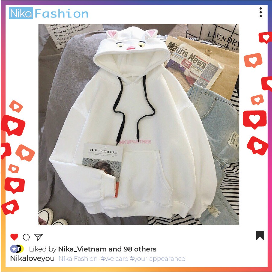 Nikafashion Áo Hoodie Nón Unisex Nam Nữ Chất Vải Nỉ Freesize 1 kích cỡ Form Dáng Rộng Dưới 65kg Mặc Đẹp P.I.N.K.P.A.NTHE