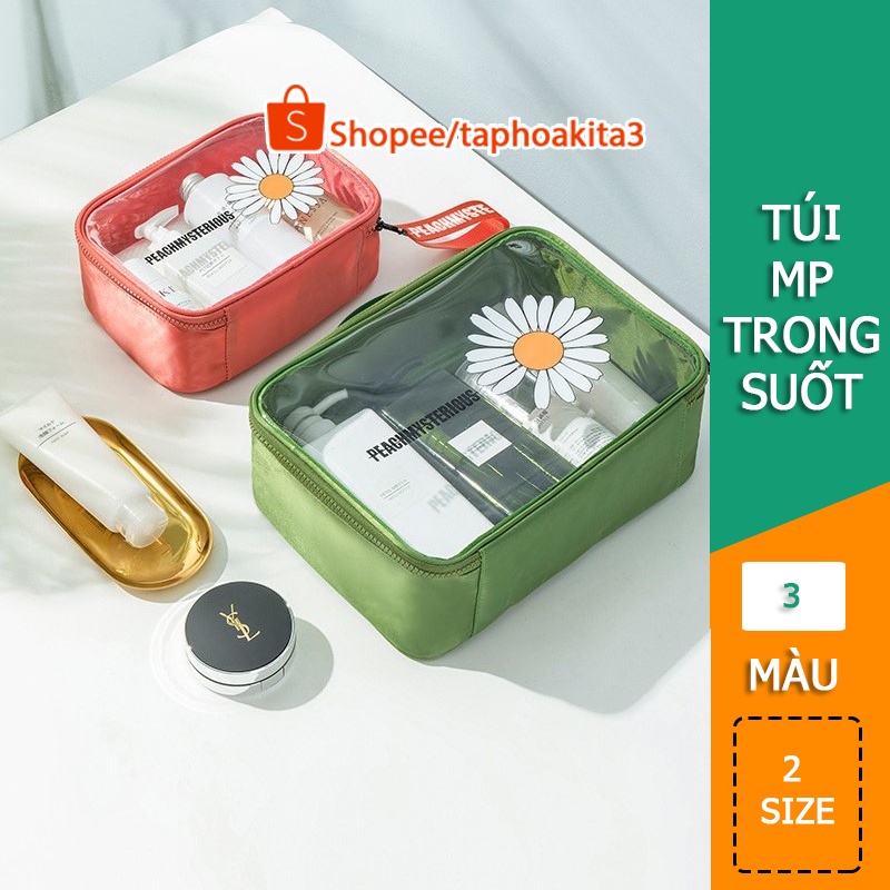 Túi Đựng Mỹ Phẩm Du Lịch Trong Suốt Chống Thấm Họa Tiết Hoa Cúc Cá Tính #C157