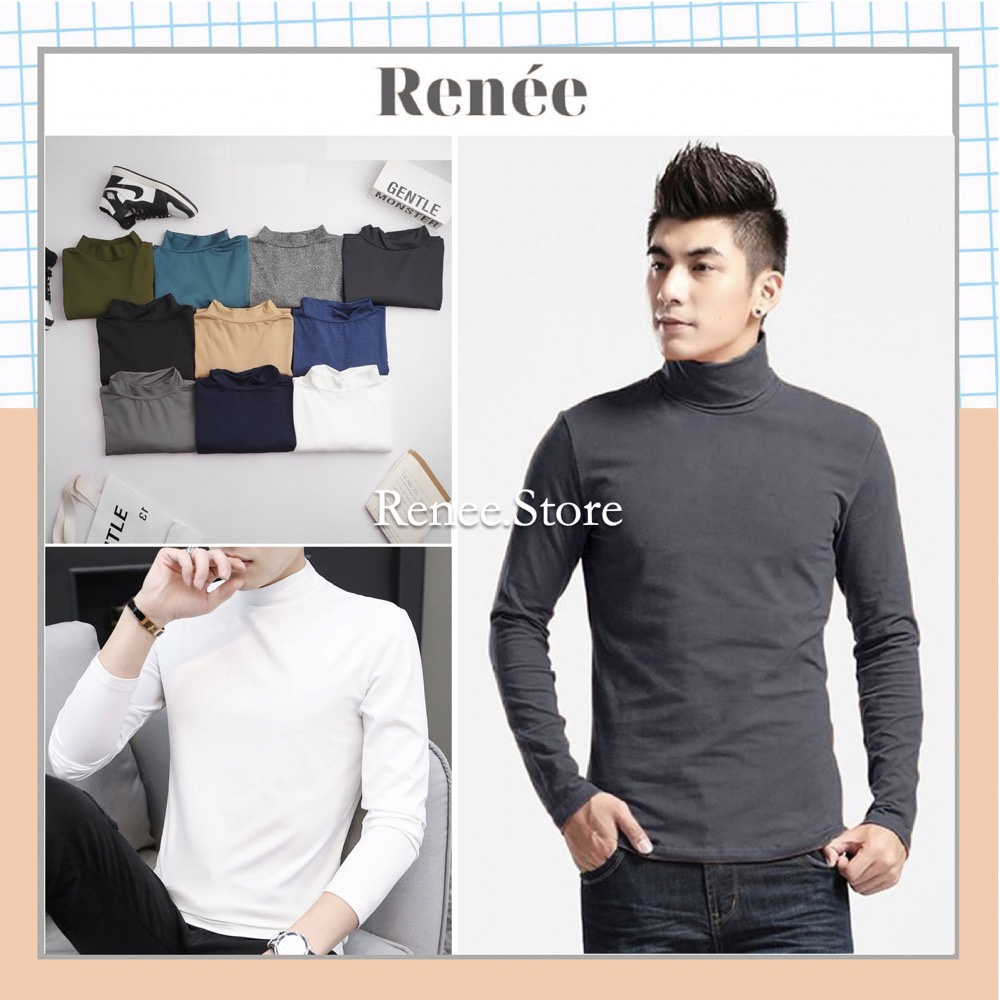 Áo Giữ Nhiệt Nam RENEE Cổ Cao 3CM Lót Nỉ Chất Cotton Cao Cấp Dài Tay Dáng Ôm Body - A20 | BigBuy360 - bigbuy360.vn