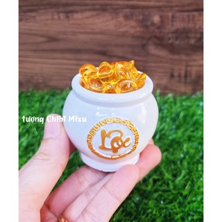 Chum vàng chữ lộc (gồm 1 chum trắng + 20 hạt gốm mèo + 20 thỏi vàng 1.5cm)