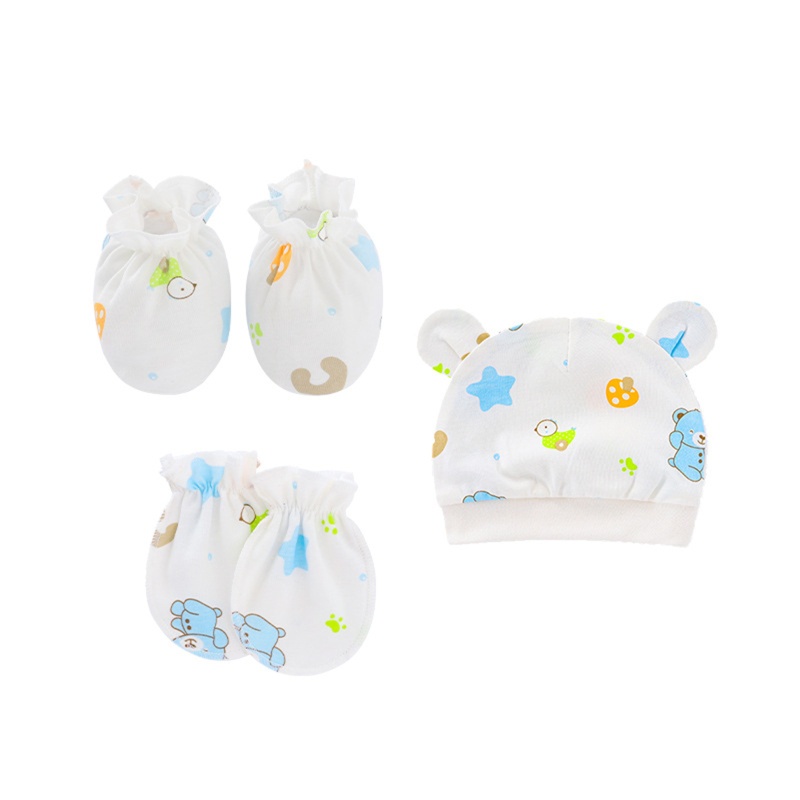 Bộ Găng Tay + Vớ Cotton Mềm Chống Trầy Xước Thoải Mái Cho Bé Sơ Sinh 0-3 Tháng Tuổi