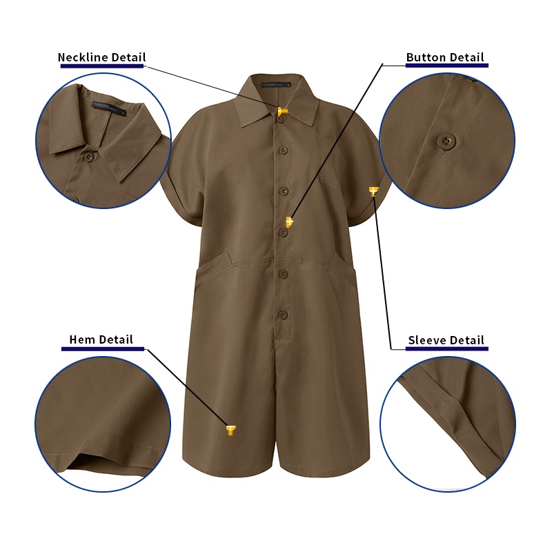 Áo liền quần ZANZEA ngắn tay có túi thời trang phong cách nữ tính