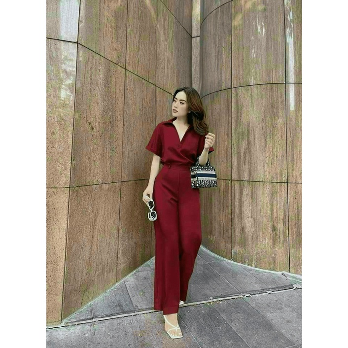 (Free Ship) SÉT TUYẾT MƯA CỰC SANG CHẢNH THIẾT KẾ ÁO SƠ MI CỔ V KHÔNG CÚC PHỐI QUẦN ÂU CÙNG MÀU MẪU Y HÌNH MẶC CÔNG SỞ C