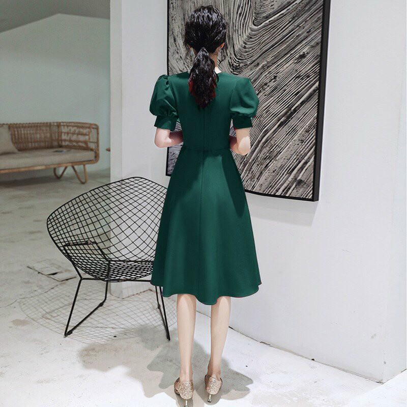 Đầm Dáng Xòe ❤️FREESHIP❤️ Cổ Sen Nút Đôi Tay Phồng | BigBuy360 - bigbuy360.vn