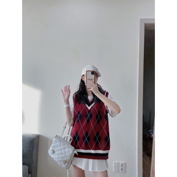 Áo gile len hoạ tiết phối viền 294 | BigBuy360 - bigbuy360.vn