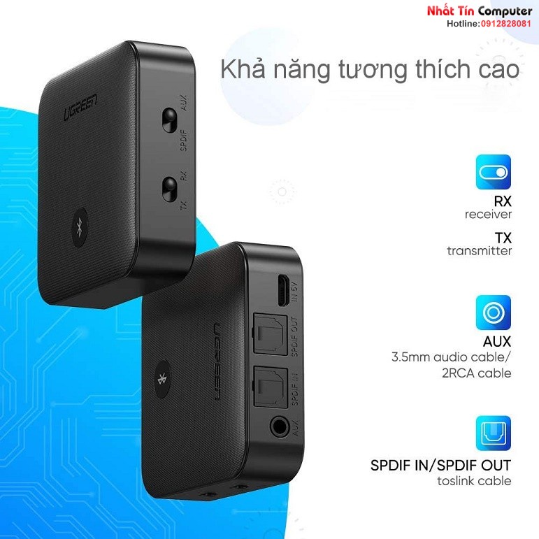Bộ nhận và phát Bluetooth 5.0 hỗ trợ SPDIF Optical và APTX UGREEN 70158 Cao cấp