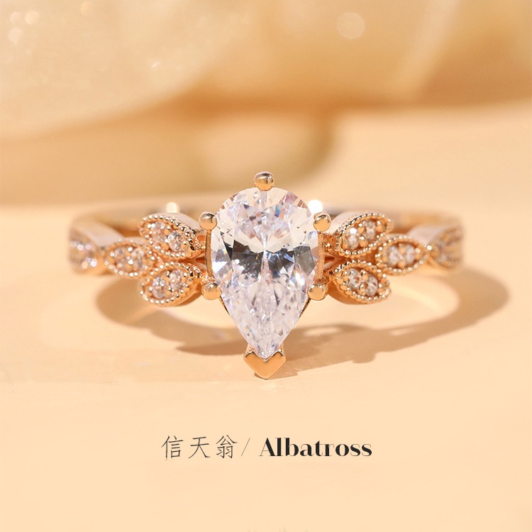 Nhẫn Moissanite Hình Giọt Nước Pt950 Nhập Khẩu Mỹ Cho Nữ-JHS3-A