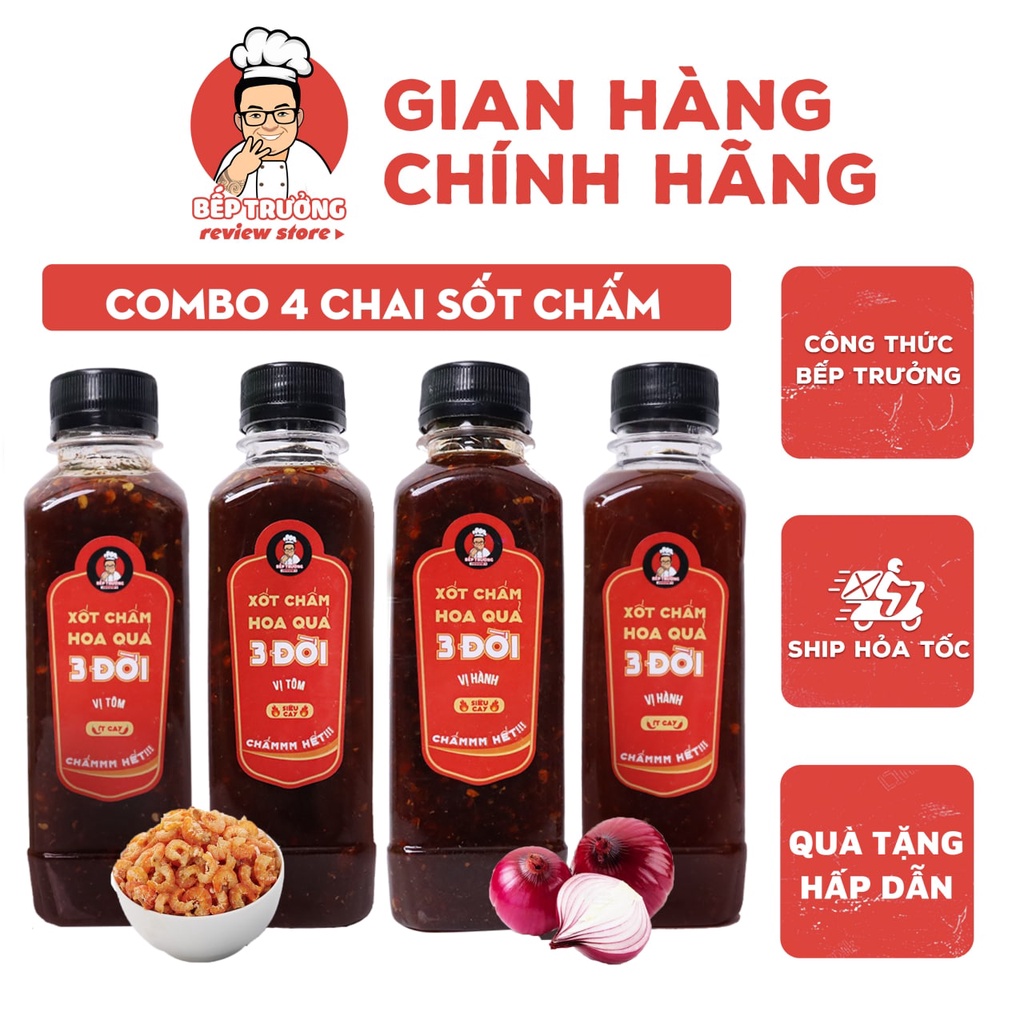 Bếp Trưởng Review Store - Combo 4 chai xốt chấm ba đời vị tôm + vị hành