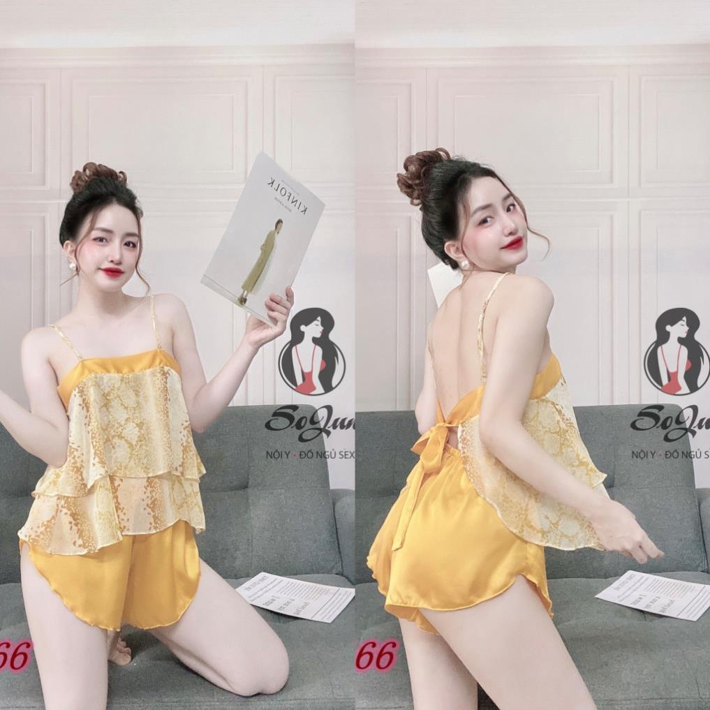 Đồ Ngủ Sexy, Bộ Đùi Cột Dây Sau Quần Satin Phối Voan 40<65kg | BigBuy360 - bigbuy360.vn